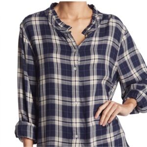 Faherty Nantucket Button Up Top Small Shirt Lakeridge Navy Plaid Ruffle